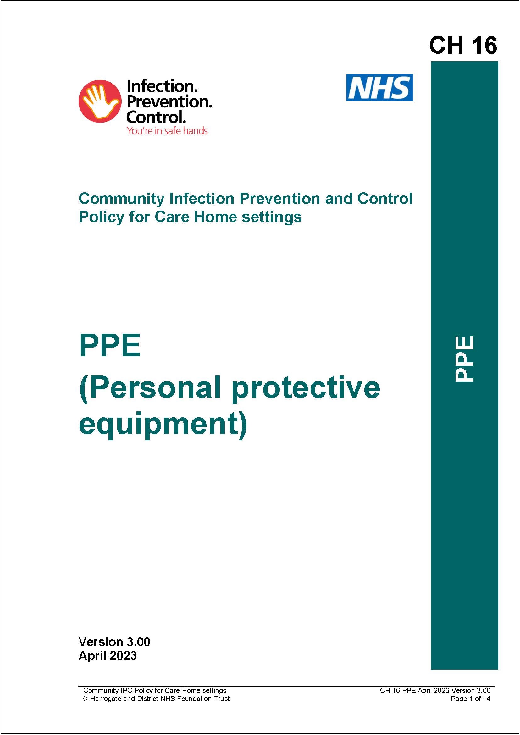 PPE (Personal protective equipment) Policy for Care Home settings