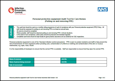 Personal Protective Equipment Audit Tool For Care Homes Infection Prevention Control