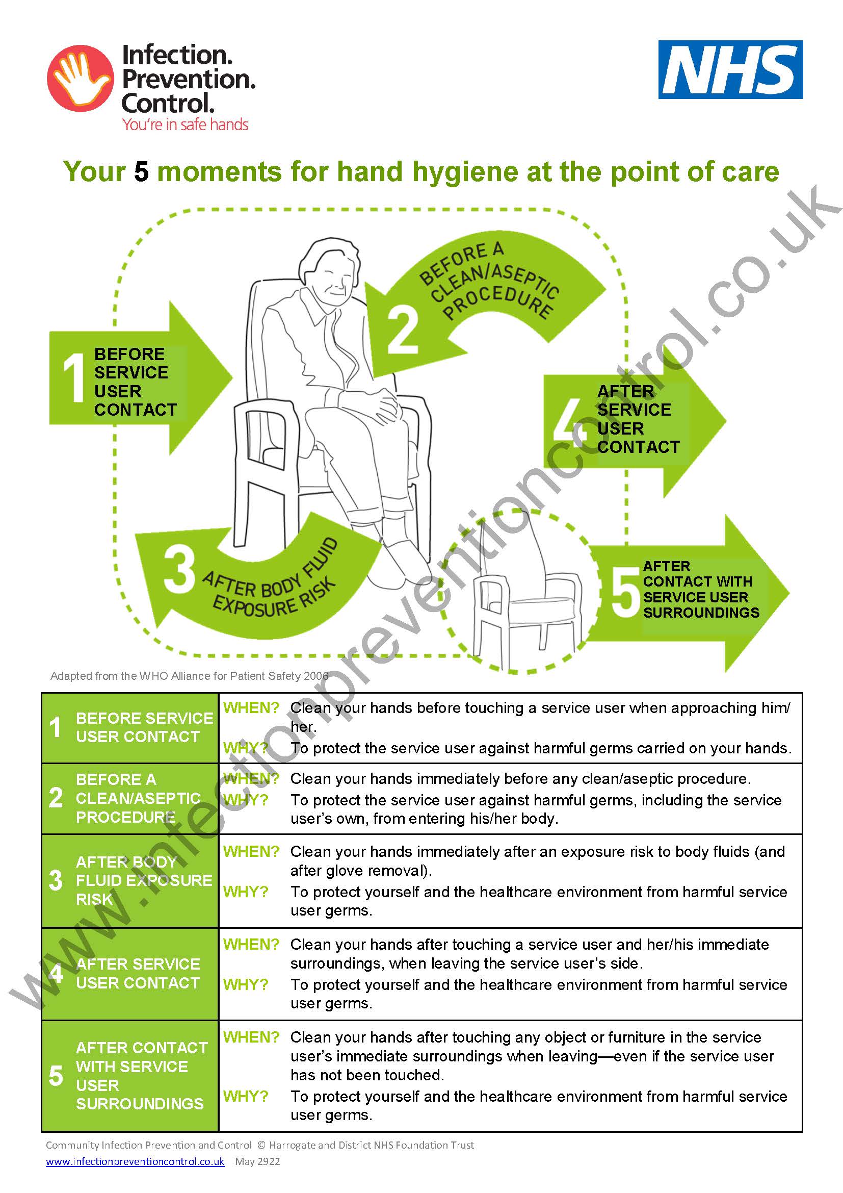 Your 5 moments for hand hygiene for Domiciliary Care Poster Infection