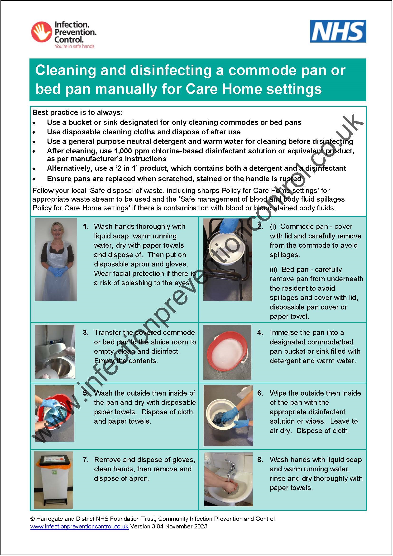 Cleaning and disinfecting a commode pan manually for Care Home settings Poster Infection